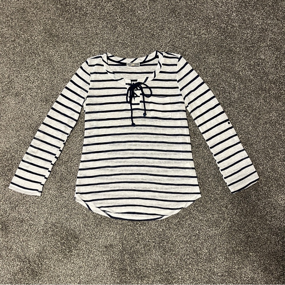 Pleione  Navy Striped Long Sleeve Knit Top Size M - Picture 4 of 8